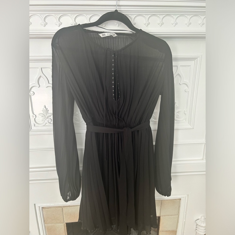Zara fit and flare little black dress with stud detail, size m